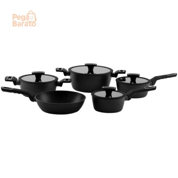 Jogo de Panelas Brinox Revestimento Cerâmico Preto 5 Peças Carbon Ceramic Life